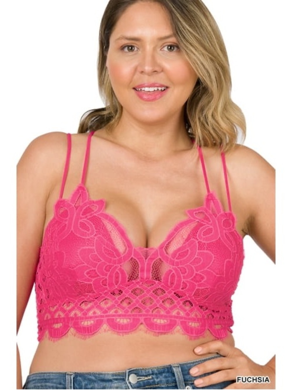 Zenana Outfitters Fuchsia Lace Bralette with Double Straps NWT